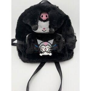 Sanrio Kuromi Plush Mini Backpack Black Pink Skull Furry Kawaii Bag